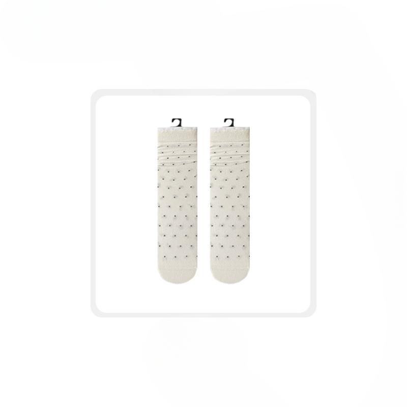 

Женские весенне-осенние тонкие носки-трубы из хлопка с кружевом и принтом в горошек 1 pair