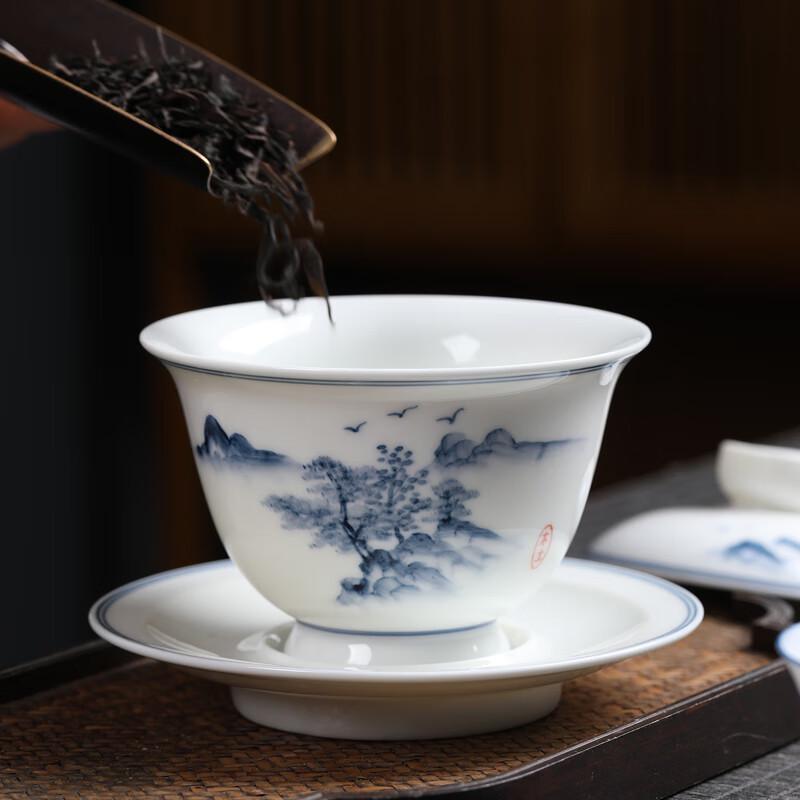 MULTIPOTENT Hand-Painted Landscape Thin Porcelain Gaiwan