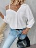 Spring Summer Open Collar 7/8 Sleeve Mesh Texture Button-Down Casual Shirt