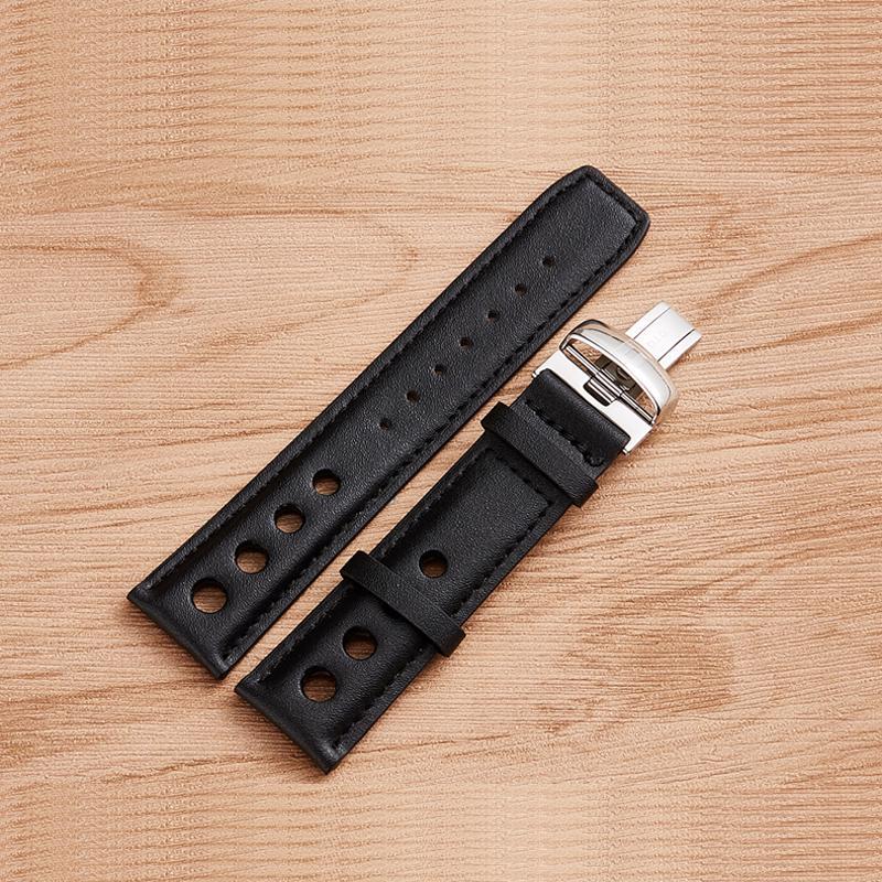 

20 мм PRS516 Series T91 T044430A T044417A Series Високоякісна срібна пряжка з метеликами + ремінець із чорними ремінцями для годинників із натуральної шкіри, браслет для T91 T91-20MM