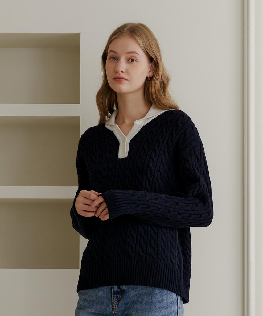 YUPPE Over Collar Knit_Navy