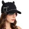Hiphop Metal Ring Baseball Hat Rivet Peaked Cap Retro Cat Ear Baseball Cap  Men