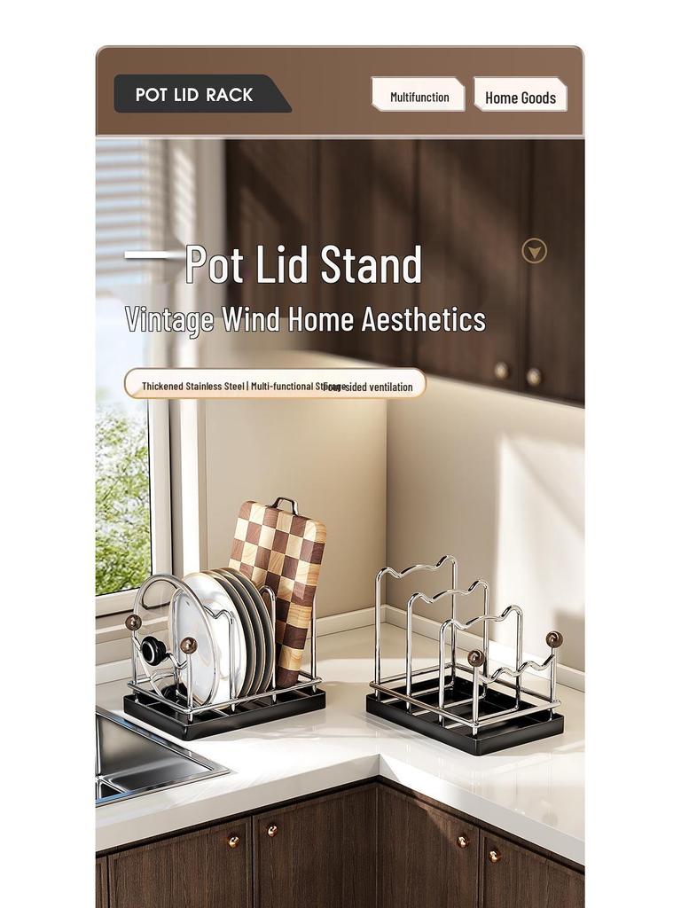 Stainless Steel Kitchen Rack for Plates, Cutting Boards, Pot Lids, and Draining Pans