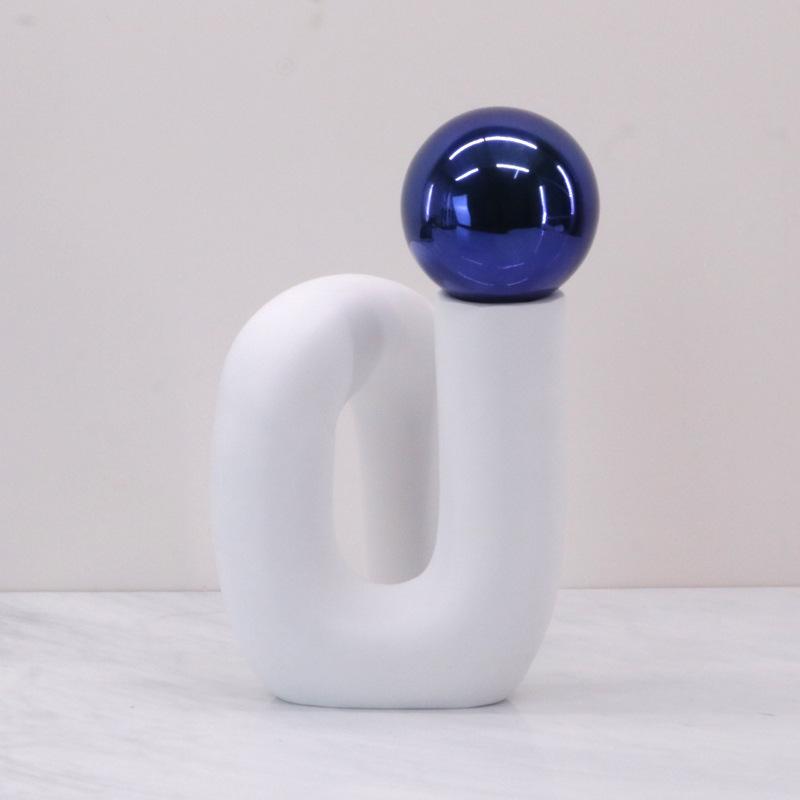 Simple Modern Electroplated Metal Decorative Ball Creative Blue and White Twisted Flower Arrangement Ornaments S-shaped Elbow Model House Accessories