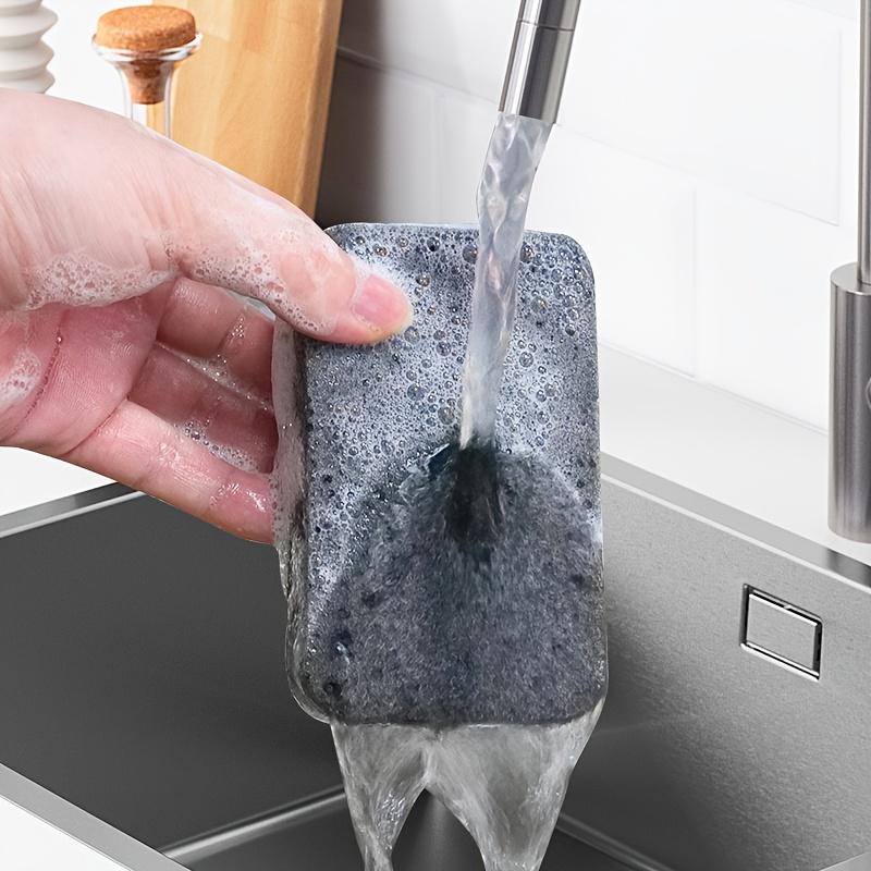5Pcs Black and Gray Kitchen Sponges - High-Efficiency Stain Removal & Oil Absorption Cleaning Tools