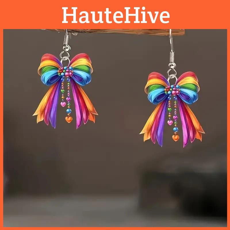 Creative Rainbow Bow Women's Acrylic Earrings For Casual Wear