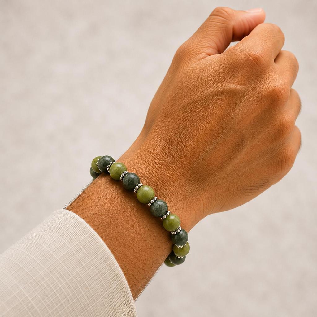 8mm Round Natural Green Jade Gemstone Beads Jewelry Handmade Unisex Stretch Bracelet 7.5" With Chakra CSB-30
