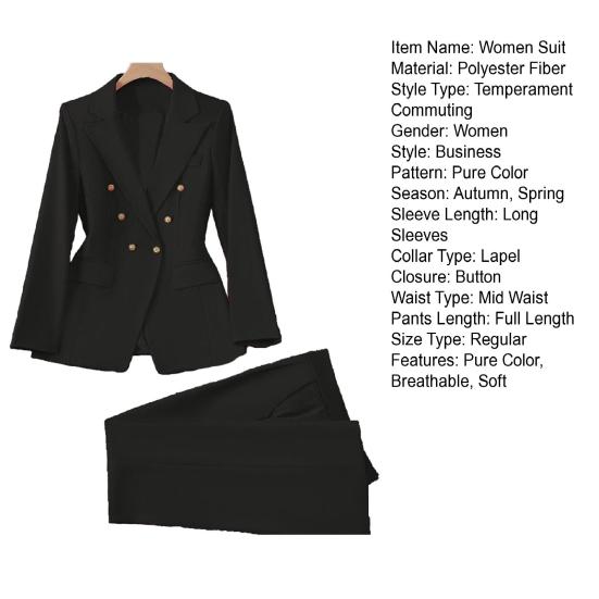Kvinnodräkt Vår Höst Långa Ärmar Rever Krage Blazerjacka Vida Byxor Arbete Kontor Business Casual Kläder Byxdress