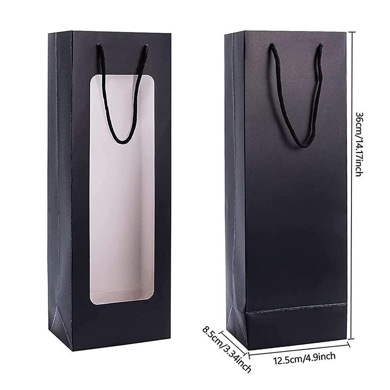 10pcs Red Wine Paper Bag Handbag Window Transparent PVC Kraft Paper Wine Handbag Flower Doll Rectangular Gift Packaging Bag