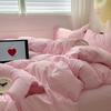 Cute Pink Heart Bedding Set Ins Nordic Embroidery Bed Sheet Set Of Four Pieces Home Luxury Duvet Cover Set For Girls
