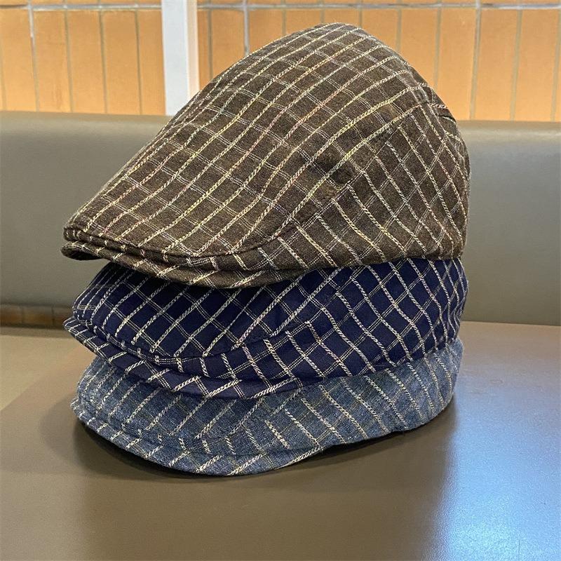 Retro Karomuster Schirmmütze Herbst und Winter vielseitig Gesicht Schirmmütze literarische Straße Anti-Trage Maler Baskenmütze