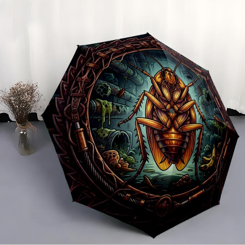 Steampunk Cockroach Portal pattern umbrella, portable and foldable design, 8 ribs, a casual accessory for Halloween, Christmas, and birthday gifts.