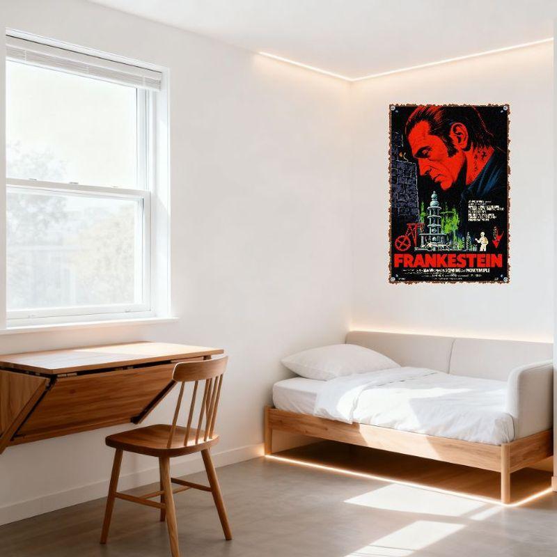 Vintage Frankenstein Movie Poster Metal Tin Sign Red Gothic Sci-Fi Horror Art Wall Decor for Man Cave Home Bar Cafe Decoration