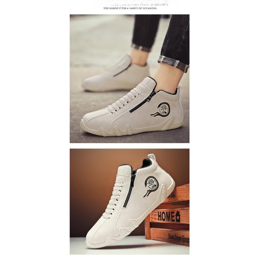 High-top Leather Shoes Men, A Stirrup Side Zipper Casual, Korean Leather Five Fingers White Shoes Tide Shoes
