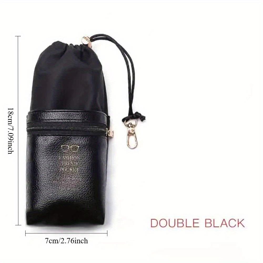 1PC Double Layer Glasses Case Soft Leather Zipper Sunglasses Pouch Waterproof Drawstring Eyeglasses Storage Bag Eyewear Case