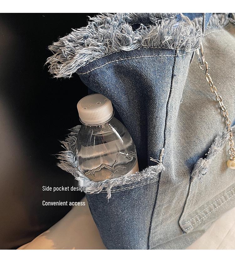 Gradient Large-Capacity Denim Tote Bag - Versatile Commuter Shoulder Bag
