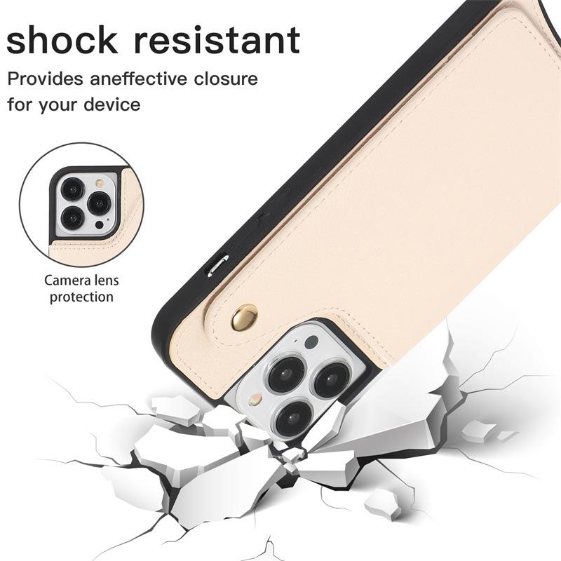 iPhone16 Card Bag Buckle Mirror Lanyard Xr Suitable for 12 Protective Cases Apple 13promax Leather Mobile Phone Case
