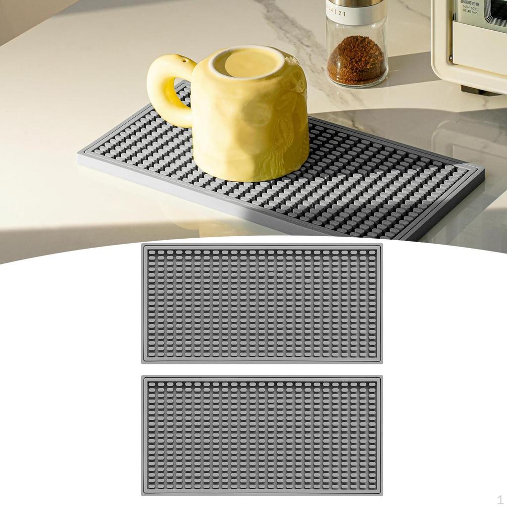 2 Pieces Silicone Bar Mat Countertop Easy Clean Drain Pad Glasses Drying for Restaurant Counter