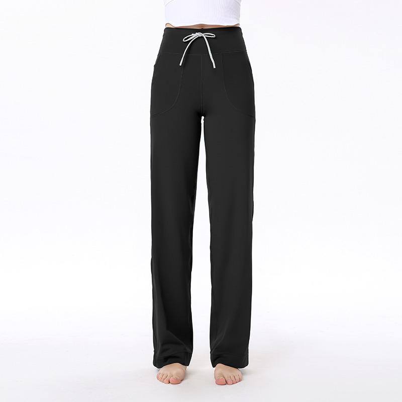 Vintage Yoga Suit: Casual High-Waisted Wide-Leg Drawstring Pants for Fitness