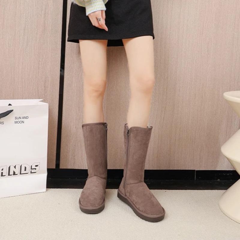 Winter Long Tube Large-sized Side Zipper Women's Snow Boots High Top Velvet Warm Round Toe Thick Soled Cotton Shoes Botas Mujer
