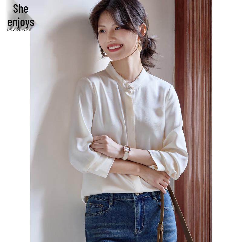 

Women s Satin Jacquard Long-Sleeve Stand-Collar Blouse XL
