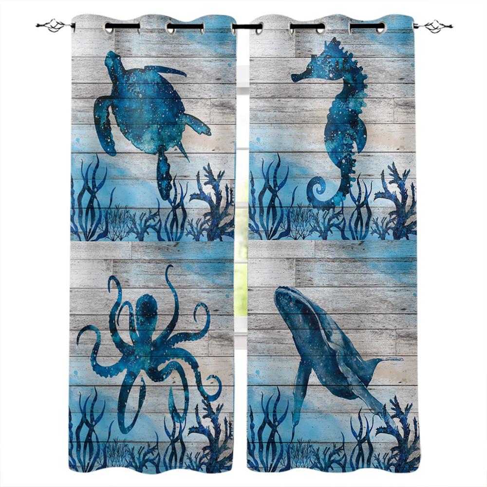 Zwierzę Morskie Konik Morski Algi Zasłony Okienne Zasłony Panelowe do Sypialni Kuchni Salonu Dekoracja Domu na Boże Narodzenie