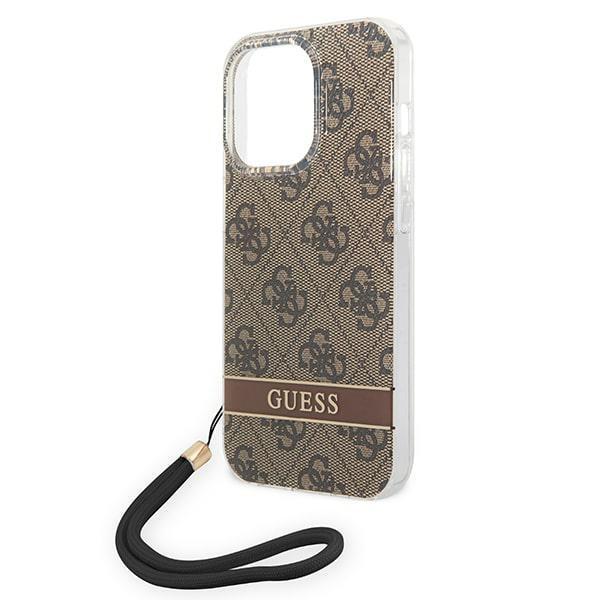 Etui do iPhone 14 Pro Guess 4G Print Strap Brązowy