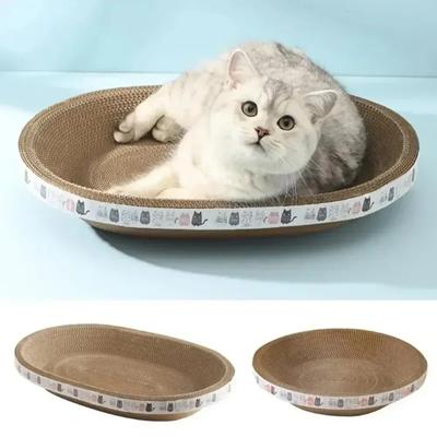Kedi Tırmalama Tahtası Oluklu Kağıt Kedi Yuvası Yatağı Oval Öğütme Pençesi Kedi Oyuncakları Geniş Alan Aşınmaya Dayanıklı Karikatür Kedi Aksesuarları