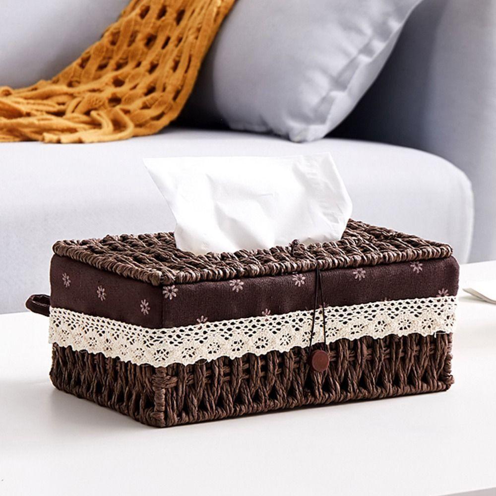 Japanese Style Storage Box Rectangular Napkin Box Creative Rattan Woven Tissue Box  Desktop