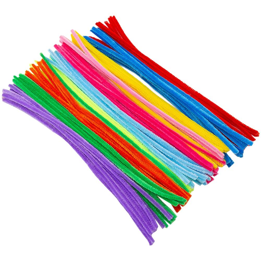 100PCS Colorful Chenille Yarn Pipe Cleaner Fluffy Rods for Children Handmade Flowers and DIY Art Craft Projects
