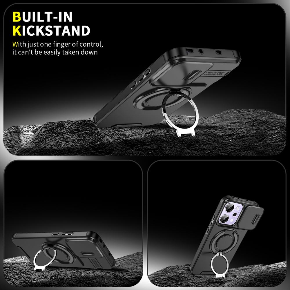 KEYSION 360° Ring Stand Phone Case for OPPO Reno14 Pro 5G Slide Camera Protection Magnetic Shockproof Cover for OPPO Reno14 F 5G