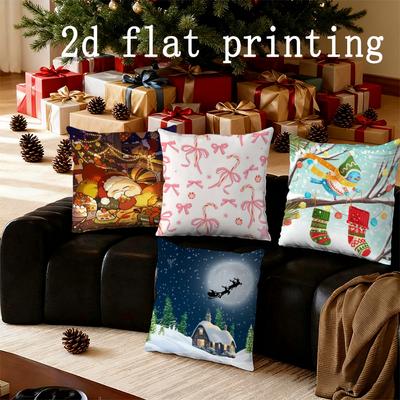 Home Decor Christmas-themed Digital Printed Pillow Covers Pattern Cushion Cover Suitable for Sofa Bedroom Car Pillow Cover