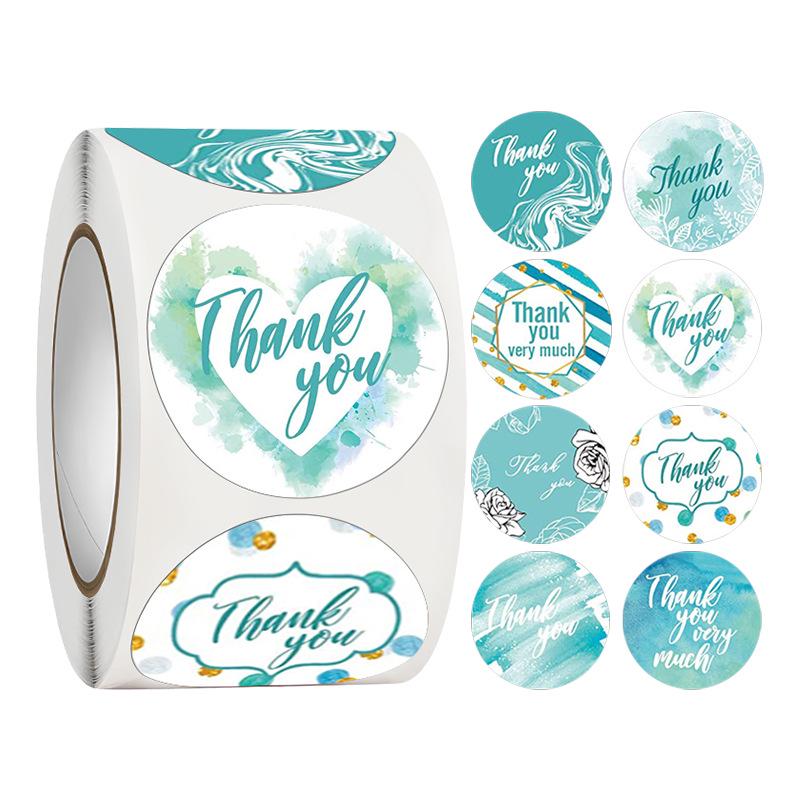 500-Roll 3.8cm Floral Thank You Stickers: Round Adhesive Labels for Gift Wrapping & Sealing