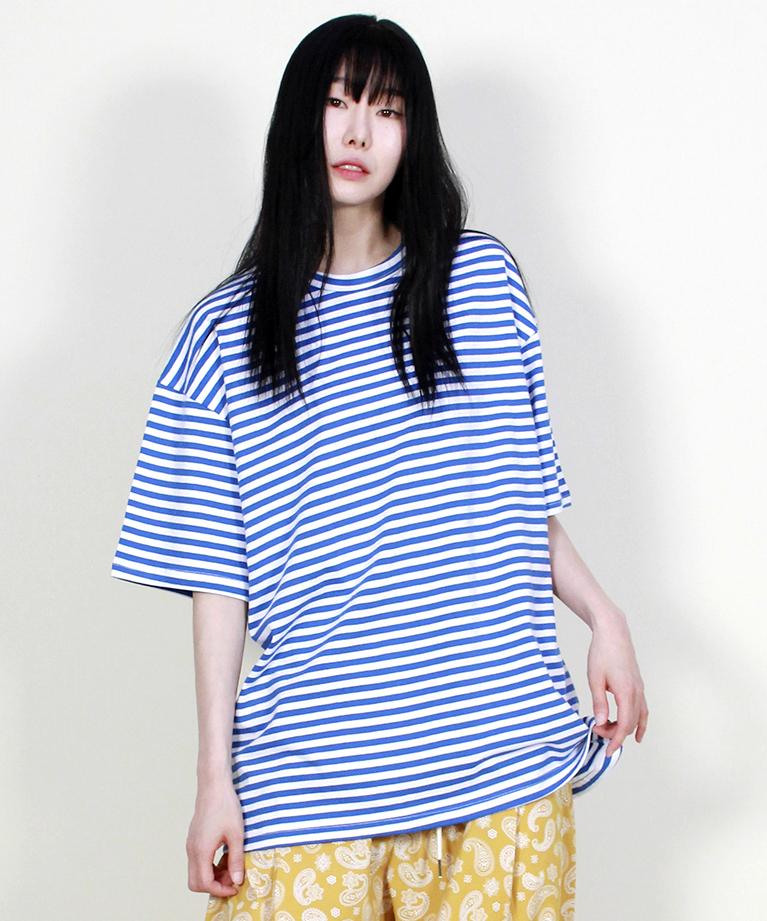 Deumakeu Oversized Striped Short Sleeve T-Shirt Blue