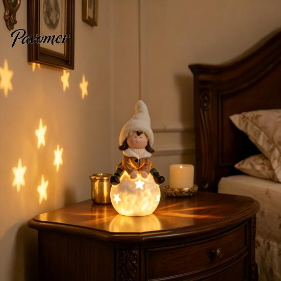 Weihnachts-Eingangsbereich-Dekoration Leuchtendes Ornament, Langlebiges Harz mit Warmem LED-Licht Design, Exquisite Tischdekoration für Festliche Feiertagsatmosphäre Figur für Zuhause
