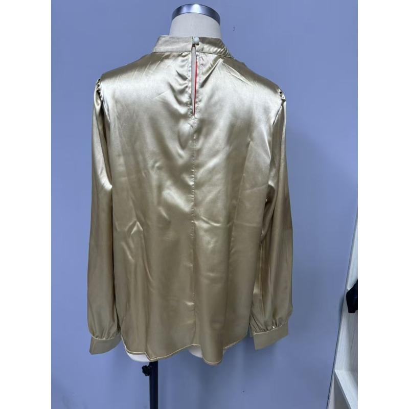 Dámská košile se stojáčkem a lucernovými rukávy, saténová, všestranná, s dlouhým rukávem, halenky a košile