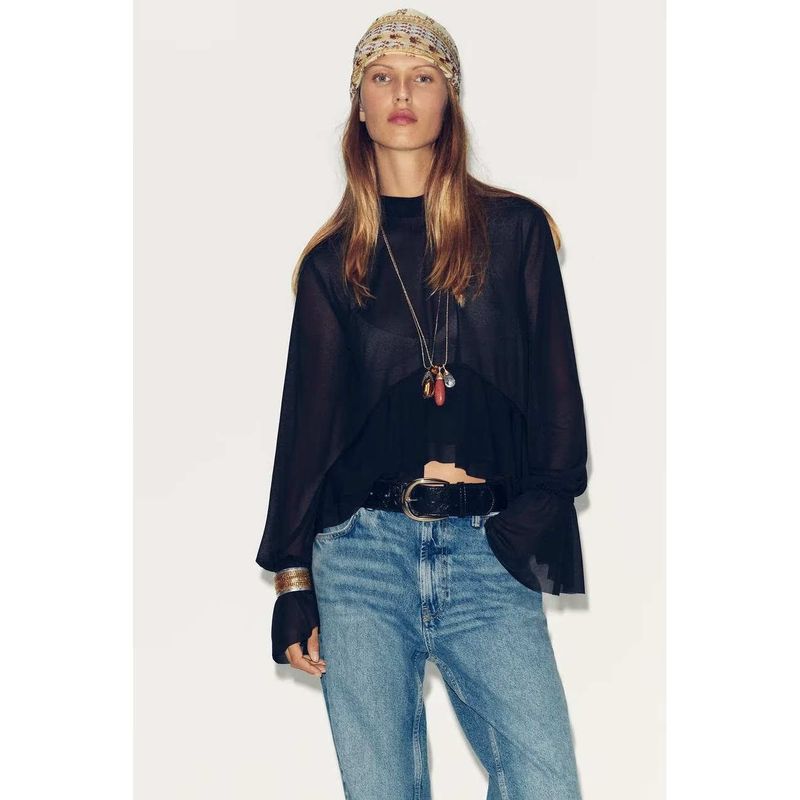 Za2025 Autumn New Arrivals Women's Clothing Zr European and American Style Fashion Layered Decorative Draped Shirt Top 5039205