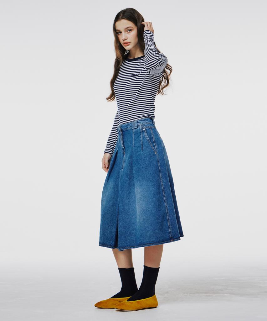 Opeundoeoseutyudio Half Plaid Denim Skirt Navy