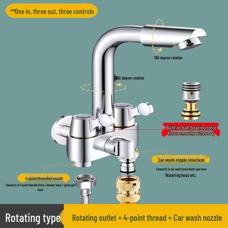 Yingtang Brass 3-Outlet Faucet Splitter for Washing Machine & Mop Sink