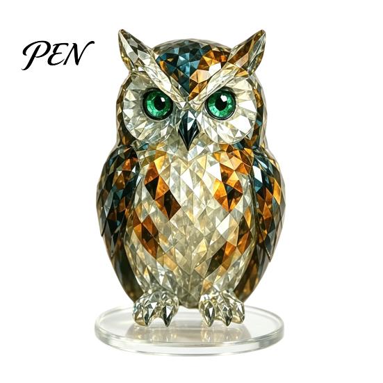 Acrylic Animal Ornaments Geometric Faux Crystal Sculpture, Sparkling Cat/Owl/Eagle/Dog Statue, Light Luxury Room Decoration Desktop Figurine Ornament