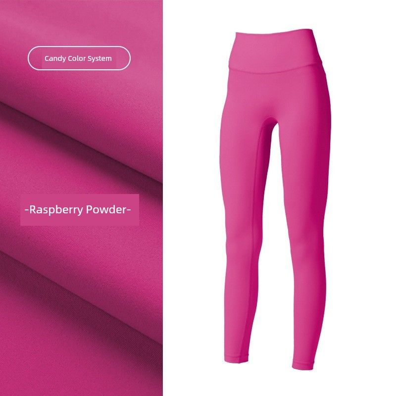 

Spring and Summer Super White Candy Color High Elastic Nude Feel High Waist Yoga Pants Female Running Training Sports Outerwear Export Raspberry Powder L