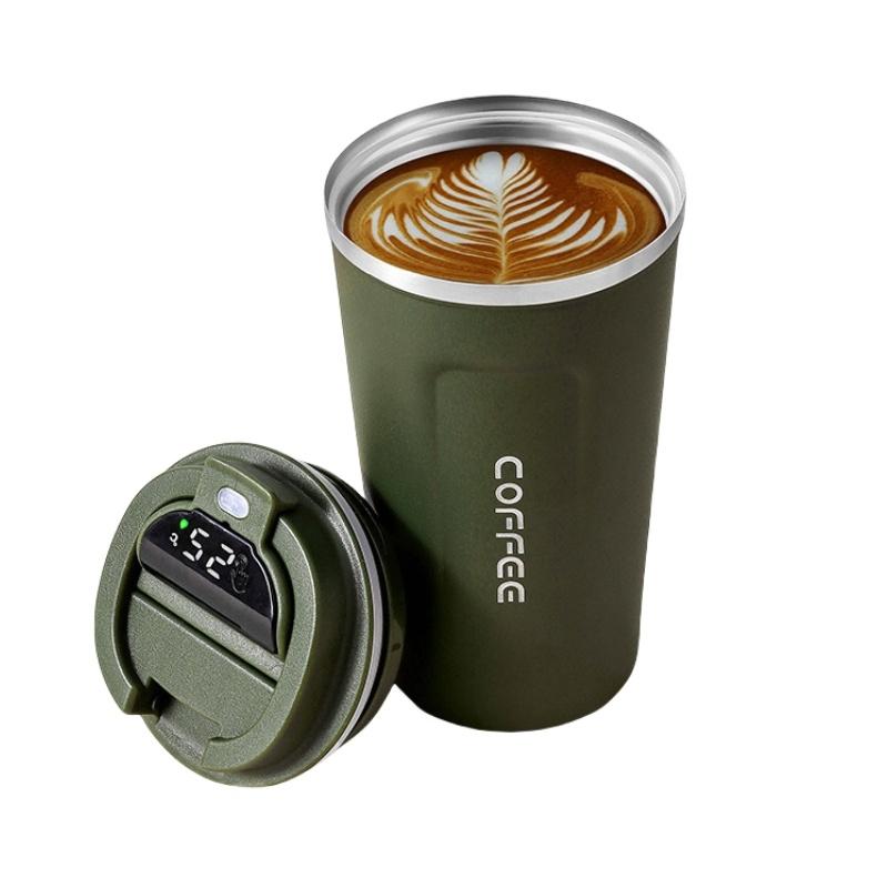 New Intelligent Temperature Measurement Stainless Steel Coffee Cup Thermos Cup Solid Color Gradual Change Optional Portable