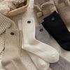 Egg Socks Wool Warm Solid Color Striped Mid-Leg Socks Korean Button Retro Versatile Cashmere Socks