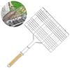 Rejilla Portátil de Acero Inoxidable para Parrilla Barbacoa al Aire Libre Cesta para Asar Pescado Mango de Madera Herramienta para Barbacoa Camping Picnic Cocina