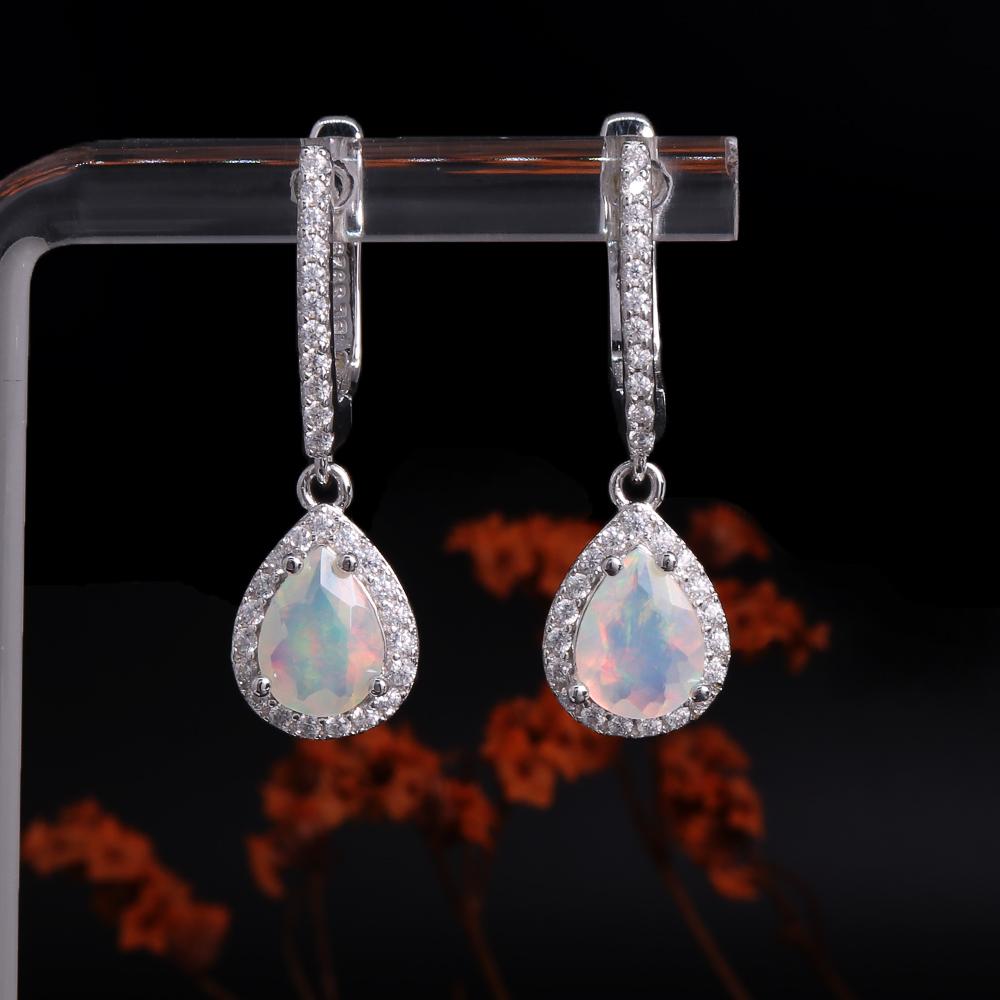 925 Sterling Silver Jewelry Set with  Ethiopia Opal Gemstones Fine Jewelry Earrings Pendant Ring for Women Daily Wear Nice Gift