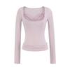 Women's Patchwork Lace Trim Slim Fit Long Sleeve T-Shirt for Spring/Autumn - Spicy Girl U-Neck Two-Piece Style