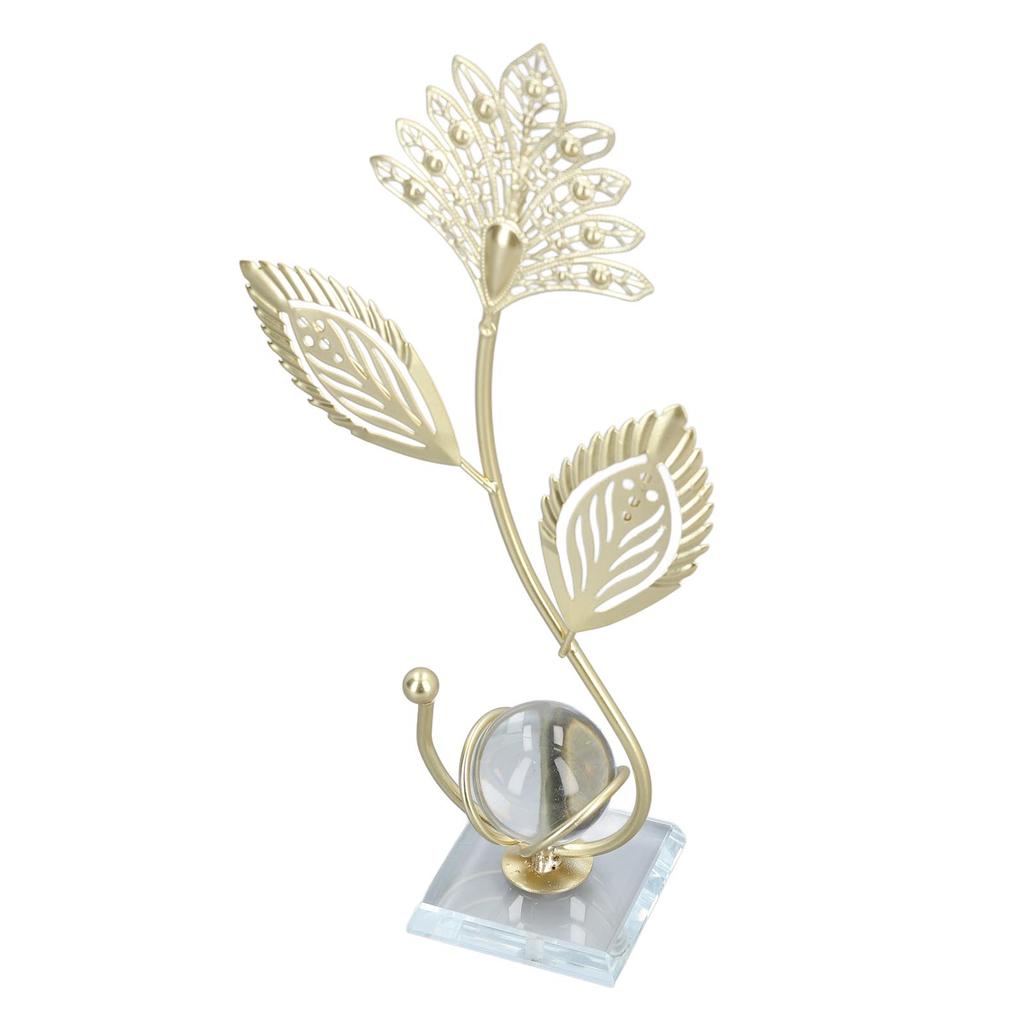 Iron Leaf Crystal Ball Decor Decorative Exquisite Metal Leaf Crystal Ball Ornament Stylish Nordic Desk Decoration for