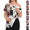 Womens Spring Tops Summer Shirts for Women Casual Flag Print Asymmetric Neckline Womens Summer Shirts