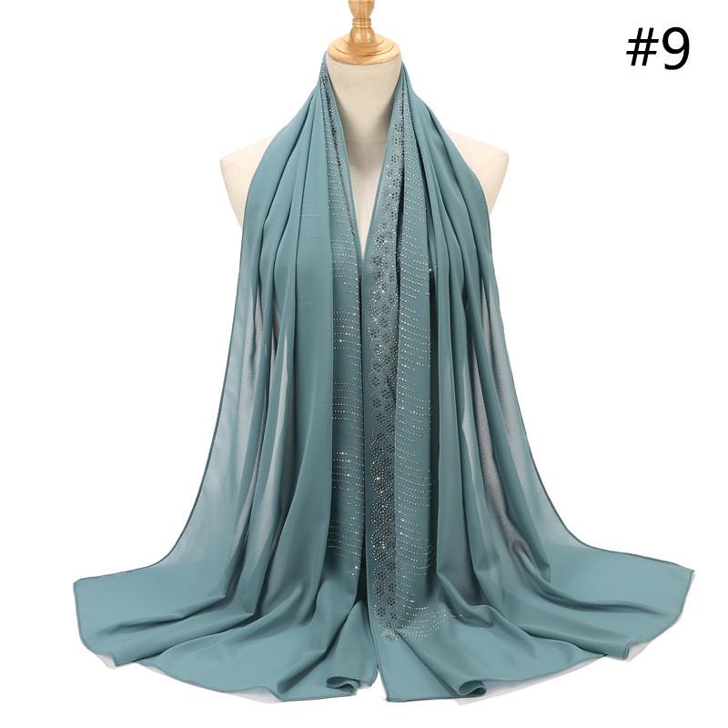 Women Rhinestone Chiffon Solid Color Muslim Head Scarf Shawls And Wraps Pashmina Bandana Female Foulard Hijab Stores
