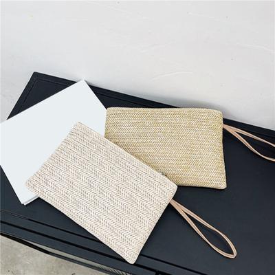 Women Fashion Hand-Woven Straw Bag Portable Mobile Phone Coin Purse Pure Color Simple Clutch